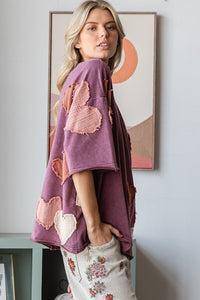 Oli & Hali Mineral Washed Top with Heart Patches in Eggplant