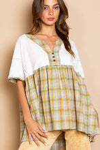 Load image into Gallery viewer, POL Babydoll Top with Thermal and Plaid Fabric in Off White Shirts &amp; Tops POL   
