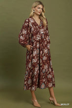 Load image into Gallery viewer, Umgee Floral Print Boho Maxi Dress in Merlot
