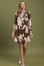 Load image into Gallery viewer, Umgee Floral Smocked Yoke Tiered Mini Dress in Brown
