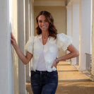 LovLov Romantic Sheer Organza Blouse with 3D Embroidery in Ivory