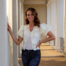 Load image into Gallery viewer, LovLov Romantic Sheer Organza Blouse with 3D Embroidery in Ivory
