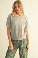 Jodifl Contrasting Color Layer Edge Detail Sweater in Heather Grey