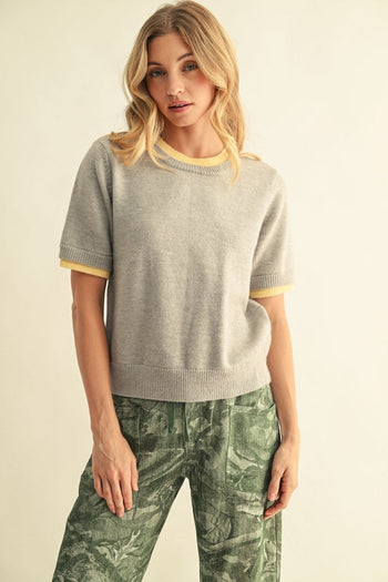 Jodifl Contrasting Color Layer Edge Detail Sweater in Heather Grey