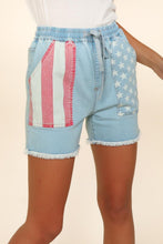 Load image into Gallery viewer, Haptics Stars and Stripes High Rise Denim Shorts in Light Blue
