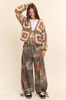 Davi & Dani Chunky Soft Knit Crochet Cardigan in Cinnamon