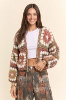 Davi & Dani Chunky Soft Knit Crochet Cardigan in Cinnamon
