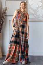 Load image into Gallery viewer, Oli &amp; Hali Mineral Washed Mixed Plaid Jumpsuit in Rust
