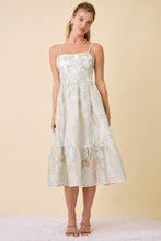 Load image into Gallery viewer, Main Strip Metallic Floral Embossed Midi Dress in Light Blue
