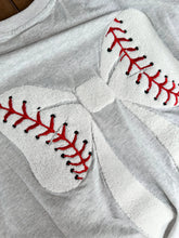 Load image into Gallery viewer, Embroidery Baseball Bows T-Shirt in Salty Gray
