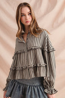 So Me Variegated Stripe Reversible Flowy Boho Top in Black
