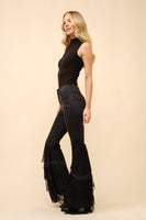 Blue B Denim Jeans with Tiered Lace Flare Legs in Black