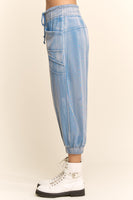 Davi & Dani Garment Washed Terry Knit Joggers in Slate Blue