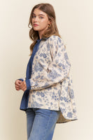 J.nna Denim and Floral Color Block Top in Floral Dark Denim
