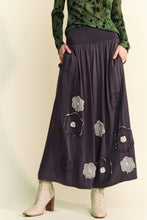 Load image into Gallery viewer, Davi &amp; Dani Smocked Waist Floral Patch Wide Leg Pants in Charcoal
