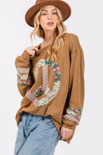 Load image into Gallery viewer, Sage+Fig OVERSIZED Applique Peace Sign Patch Top in Bronze
