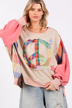 Load image into Gallery viewer, Sage+Fig OVERSIZED Peace Sign and Star Applique Patch Sweatshirt in Multi
