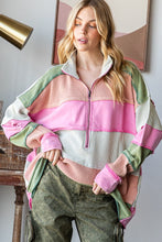 Load image into Gallery viewer, Oli &amp; Hali Color Block Mixed Fabric Pullover Top in Pink Combo
