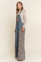 J.nna Contrasting Denim and Floral Overalls in Floral Denim
