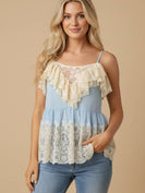 J.nna Romance Ruffled Lace Camisole in Sky Blue