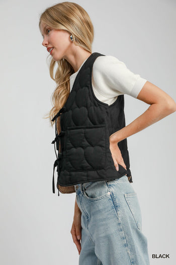 Umgee Heart Quilted Vest in Black