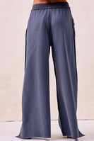 BiBi Solid Color French Terry Knit Pants in Dusty Blue