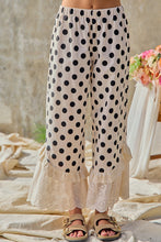 Load image into Gallery viewer, BiBi Linen Blend Polka Dot Printed Ruffle Lace Hem Pants in Cream/Black
