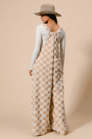 BiBi Checker Print Sherpa Wide Leg Overalls in Ivory/Latte