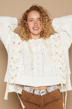 Load image into Gallery viewer, POL Solid Color Chenille Sweater with Weaved Fabric Detail in Cream ON ORDER
