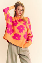 Load image into Gallery viewer, Davi &amp; Dani OVERSIZED Knit Sweater with Floral Print in Orange/Fuchsia
