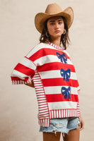 BiBi OVERSIZED Mix n Match Stripe Top with Sequin Bows in Red