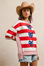 Load image into Gallery viewer, BiBi OVERSIZED Mix n Match Stripe Top with Sequin Bows in Red
