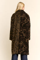 Davi & Dani Color Block Contrasting Animal Print Midi Jacket in Tan Brown