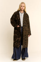 Davi & Dani Color Block Contrasting Animal Print Midi Jacket in Tan Brown