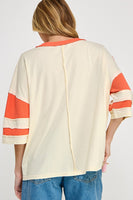 Sage+Fig OVERSIZED Color Block Star Patch Applique Top in Ivory