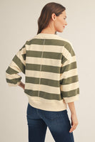 Jodifl V-Notched Bold Stripe Casual Top in Olive