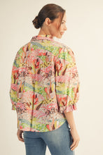 Load image into Gallery viewer, Jodifl Pleated Shoulder Detail Farm Rio Print Top in Pink Mix
