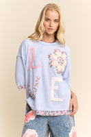 Davi & Dani LOVE Letter Patchwork Top in Light Blue