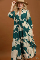 Umgee Floral Tiered Maxi Dress in Teal