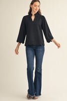 Jodifl Scallop Edge Detail Faux Suede Top in Black
