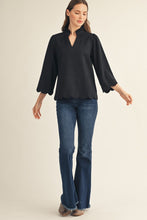 Load image into Gallery viewer, Jodifl Scallop Edge Detail Faux Suede Top in Black
