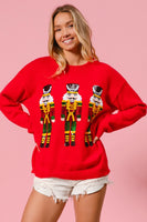 BiBi Solid Color Knit Sweater with Christmas Theme Patches in Red
