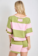 BaeVely OVERSIZED Bold Block Contrasting Striped Knit Top in Pink/Green