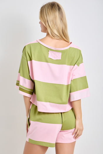 BaeVely OVERSIZED Bold Block Contrasting Striped Knit Top in Pink/Green