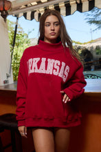 Load image into Gallery viewer, BucketList 'Arkansas' Embroidered Appliqué Sweatshirt in Crimson with Crimson Stripe
