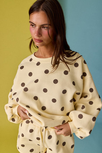 Papermoon Polka Dot Fleece Set in Yellow/Brown Dot