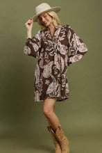 Load image into Gallery viewer, Umgee Paisley Floral V-Neck Babydoll Dress in Chocolate
