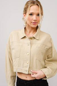 Blue B Long Live Cowgirls CROPPED Twill Denim Jacket in Taupe