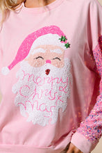 Load image into Gallery viewer, BiBi Large Santa Patched Top with Velvet Sequin Sleeves in Pink
