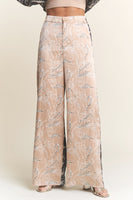 J.nna Multi Pattern Satin Colorblock Pants in Champagne Black